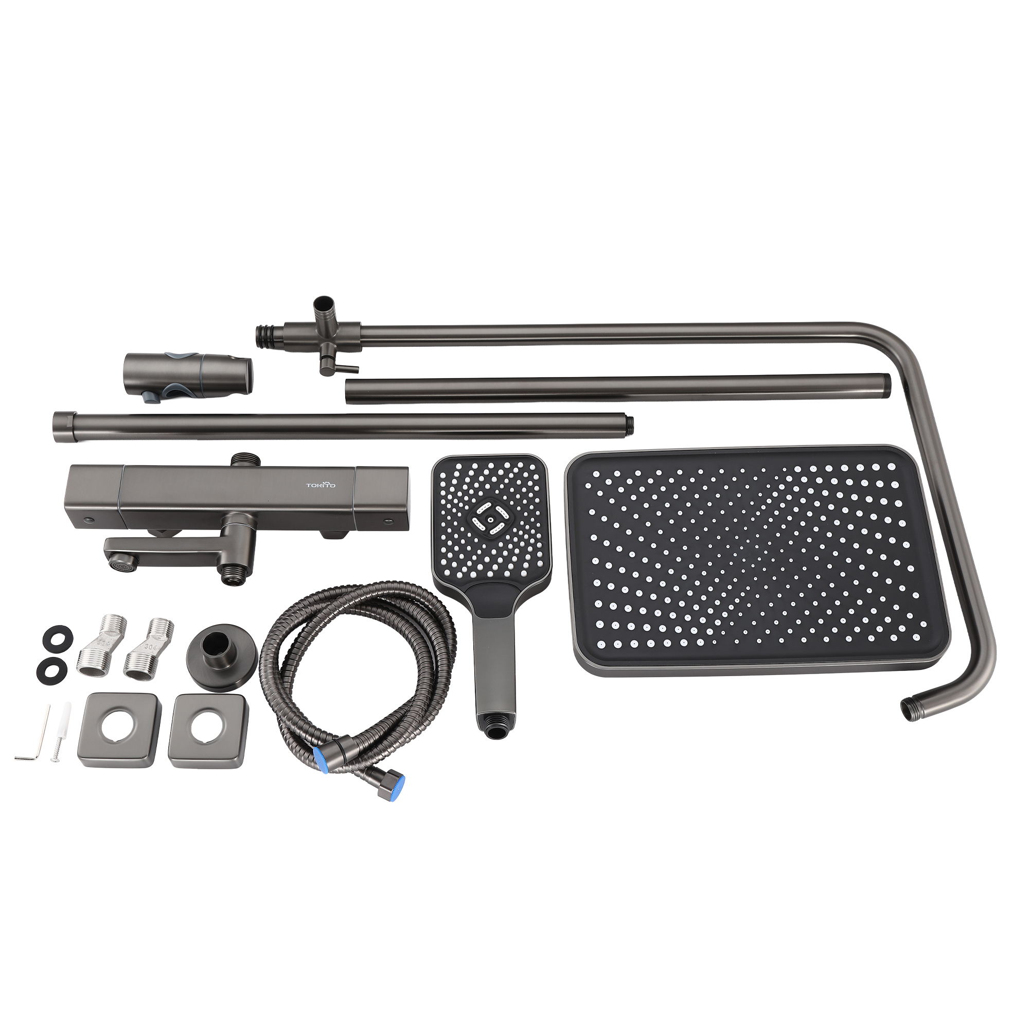 Душевая система TOKITO RAIN с термостатом вороненая сталь (TOK-RAI-1028GM)