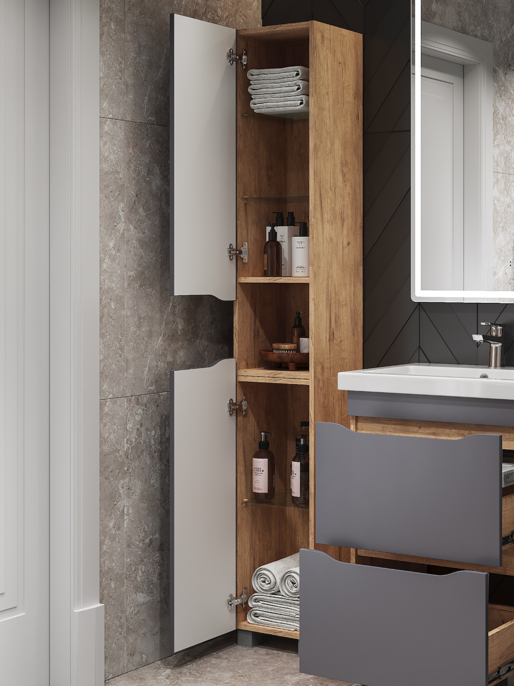 Шкаф-пенал VIGO Wave 30 напольный  348 дуб золотой