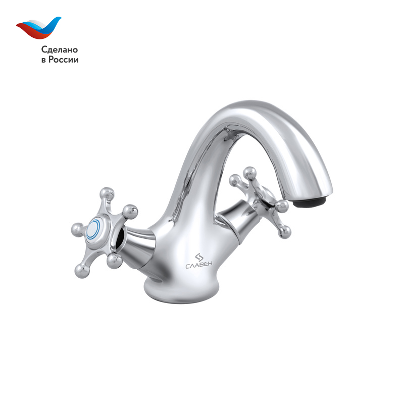 ГОРОД Смеситель для умывальника с литым изливом, двуручный, СЛАВЕН, И10