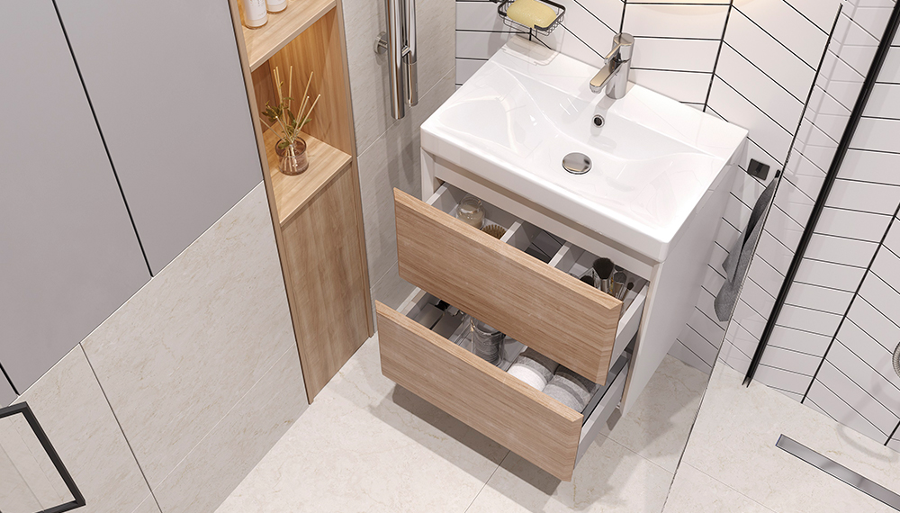Тумба под раковину VELVEX Гессо/Gesso 600-0-2 (9696) навесная белый матовый/дуб сонома