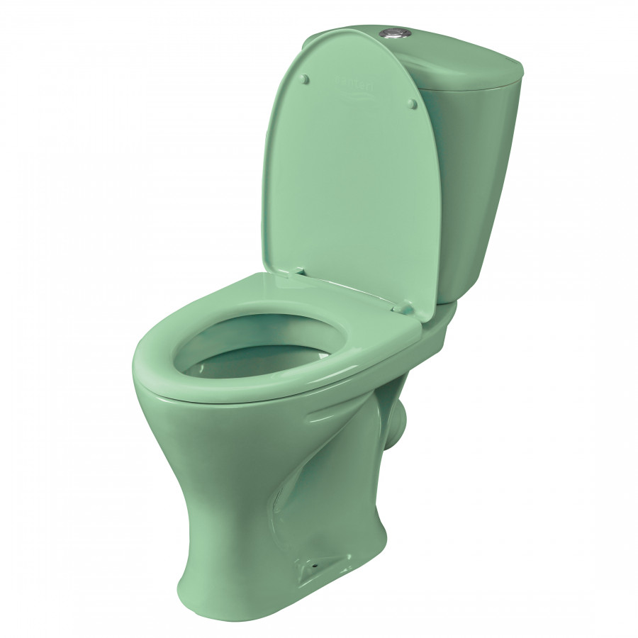 Унитаз-компакт "Версия" наклонный выпуск, с кнопочной арматурой и сиденьем, салатовый  SANTERI Унитаз-компакт "Версия" наклонный выпуск, с кнопочной арматурой и сиденьем, салатовый  SANTERI
