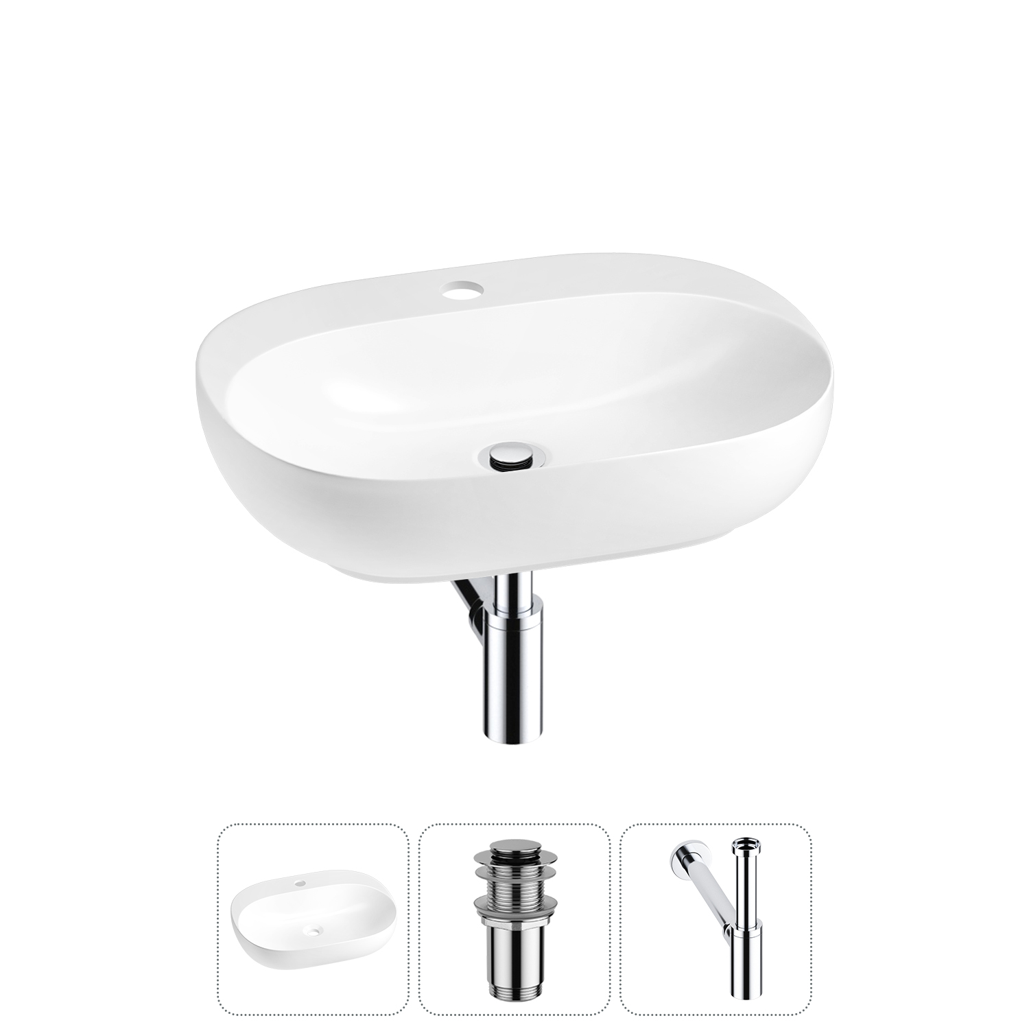 Накладная или подвесная раковина для ванной Wellsee Pro Line 20212425R в наборе 3 в 1: раковина белы