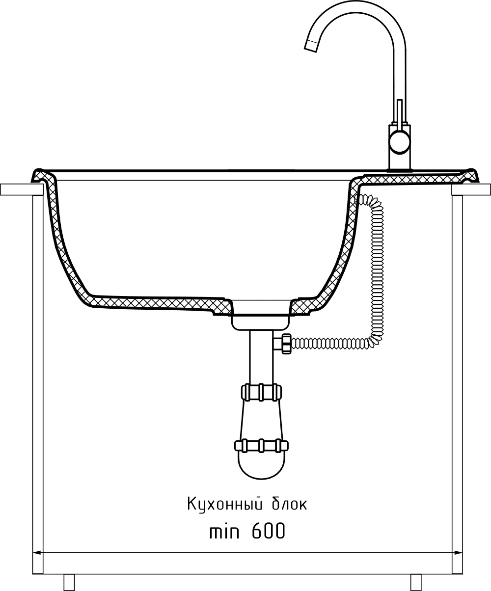 GRANFEST Мойка композит VERTEX, GF-V-680L, чаш+кр 680*500, терракот