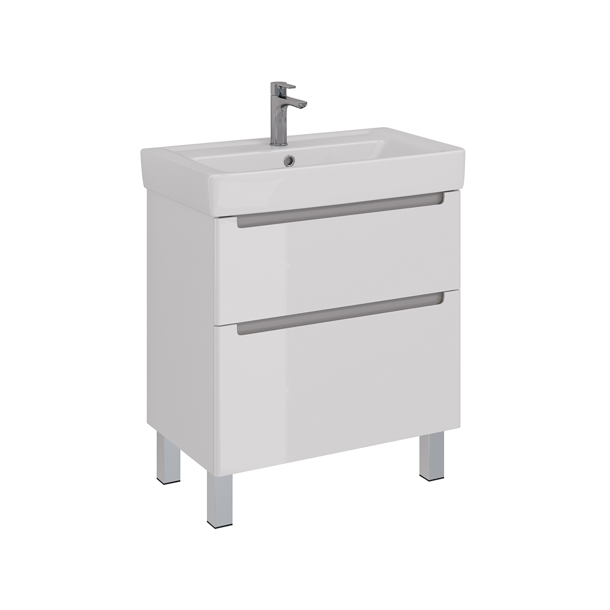 Тумба Lemark BUNO 80 см под 1 раковину, подвесная/напольная, 2 ящика, цвет планки: Серый, цвет корпу