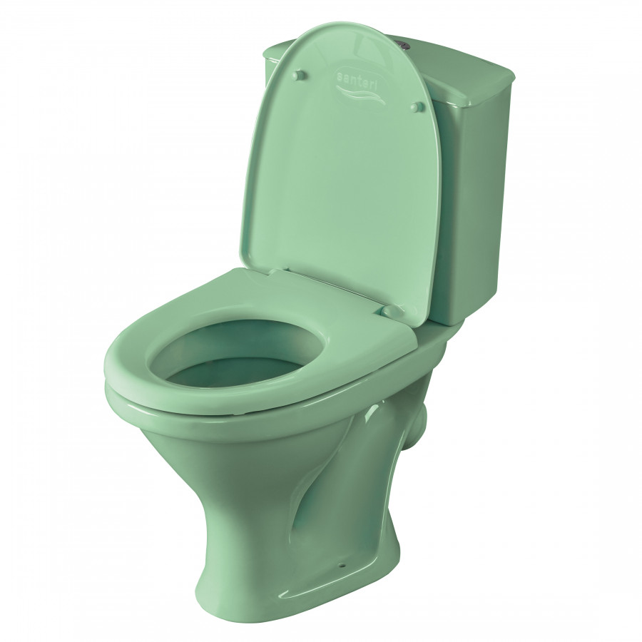 Унитаз-компакт "Вест" косой выпуск, с кнопочной арматурой и сиденьем, салатовый SANTERI Унитаз-компакт "Вест" косой выпуск, с кнопочной арматурой и сиденьем, салатовый SANTERI