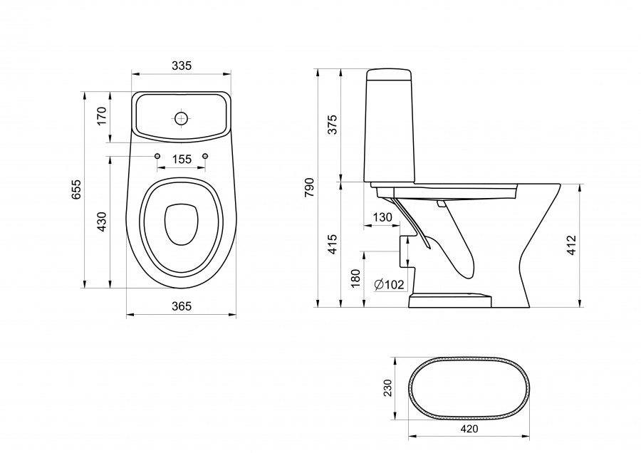 Унитаз-компакт "Грация", горизонт. вып. 2-х уров. арм., сид. полипрроп. SANTERI