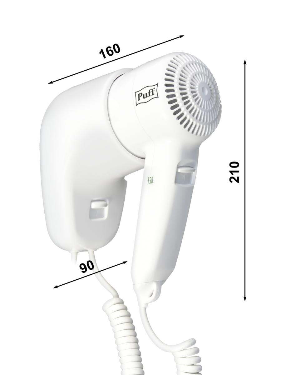 Фен для волос настенный PUFF-1000 белый, 1 кВт (0405.005)