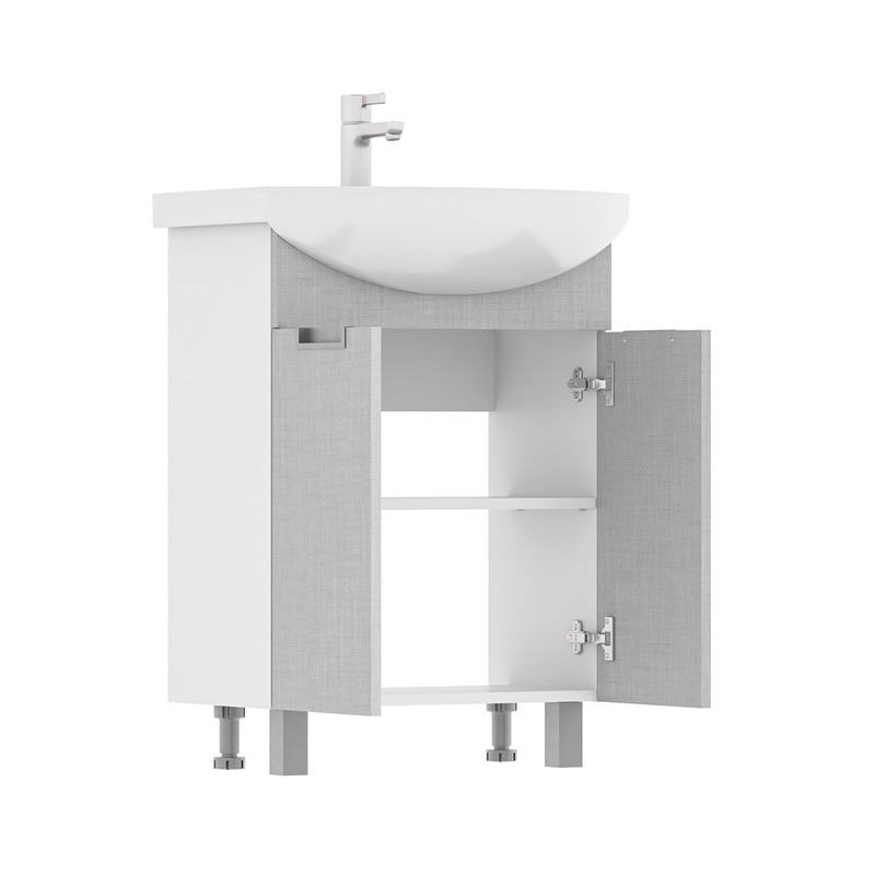 Тумба Vario 60, напольная, 2 дв., софт/белый (под раковину Балтика 60), VOLNA