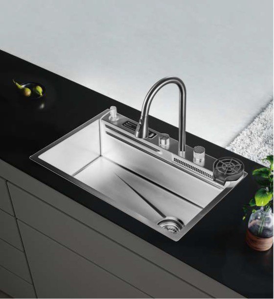 Кухонная мойка многофункциональная ПРОФСАН PSM-9955GR готовое решение со смесителем, нержавеющая сталь, графит