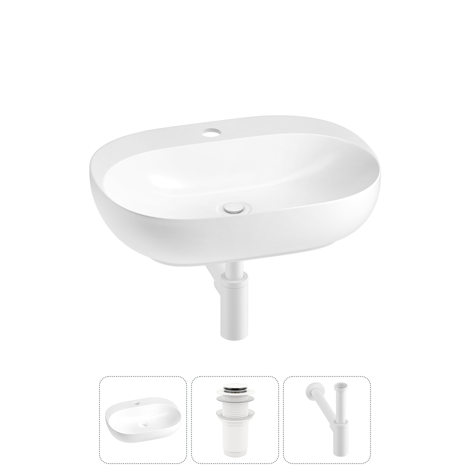 Накладная или подвесная раковина для ванной Wellsee Pro Line 20212428R в наборе 3 в 1: раковина белы