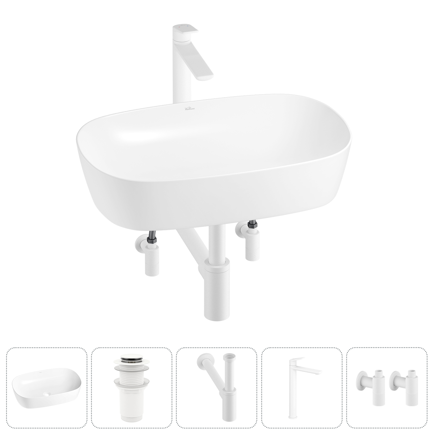 Накладная раковина для ванной комнаты Wellsee Ground Breaking 20212348R в наборе 5 в 1: раковина бел