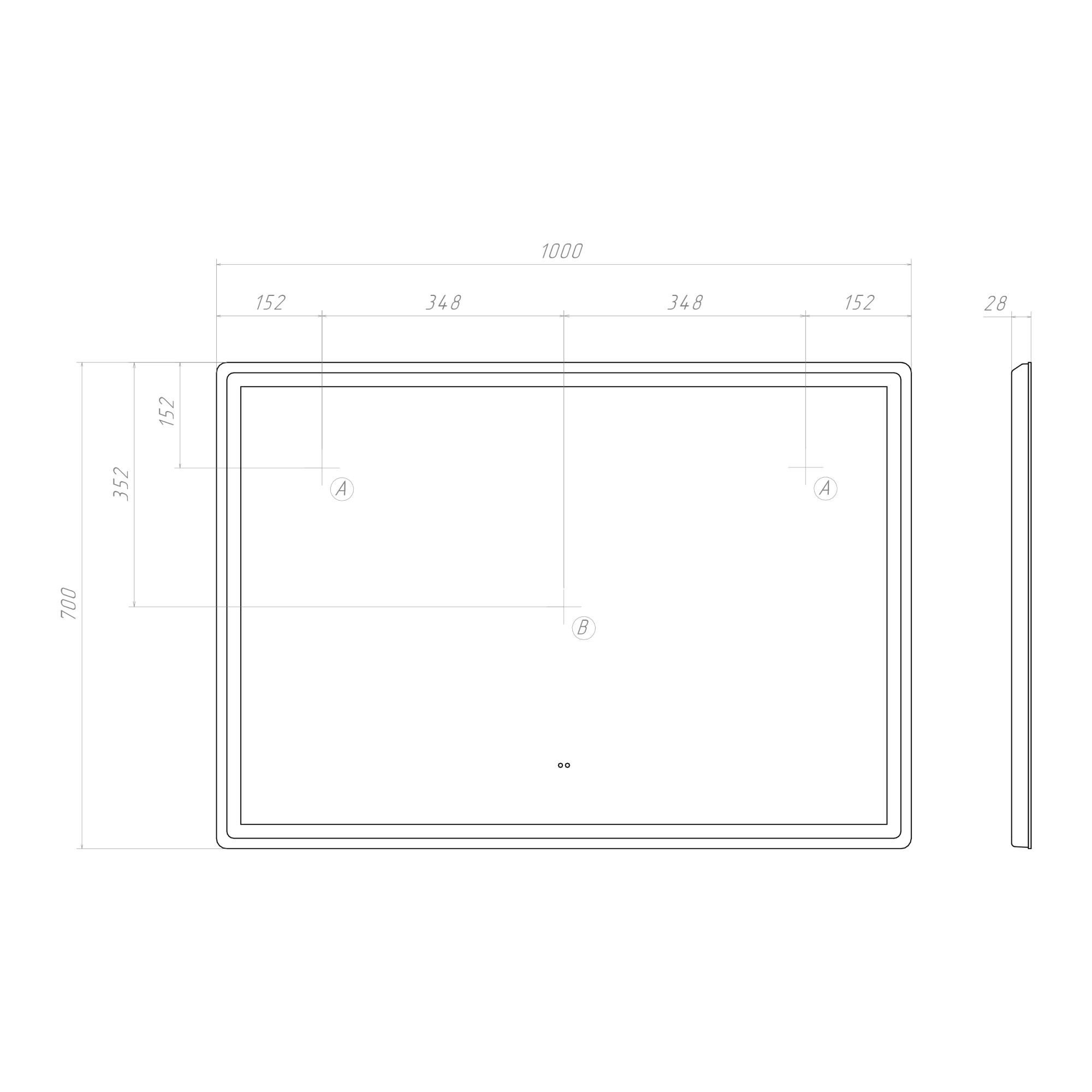 Зеркало с подсветкой VIGO Геометрия Комфорт/Geometry Comfort 1000 