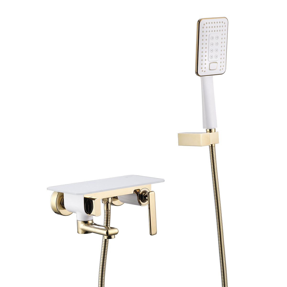 Mista Смеситель для ванны, пов.излив 161мм лейка, р/ОД, белый/золото, LM, LM6414WG