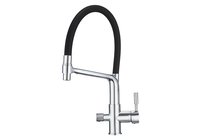 0075, ХРОМ Смеситель для кухни однорыч., с подкл. для питьевой воды, черн. метал., GRANULA