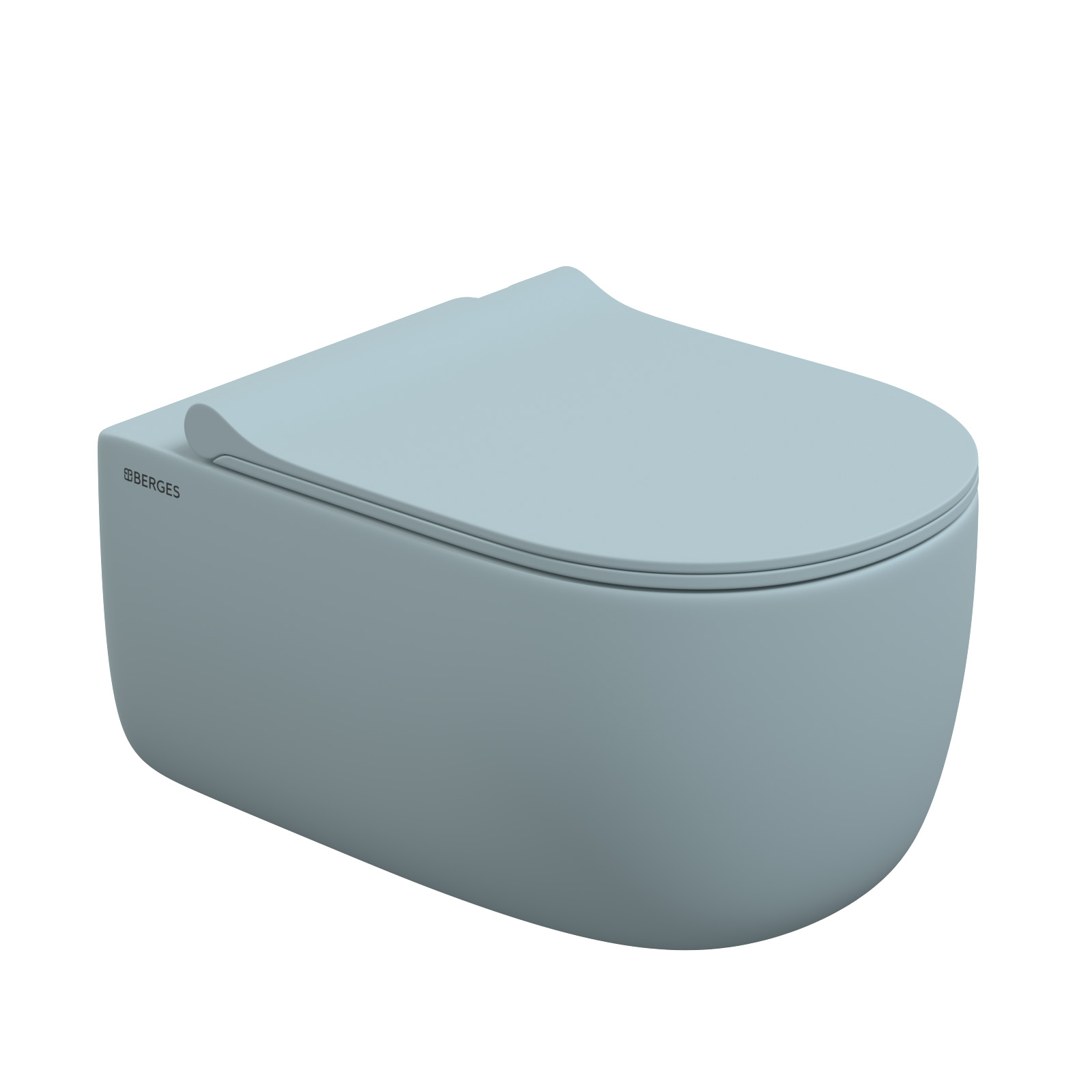 Унитаз подвесной EGO XL, микролифт, быстросъемное, голубой матовый, BERGES Унитаз подвесной EGO XL, микролифт, быстросъемное, голубой матовый, BERGES