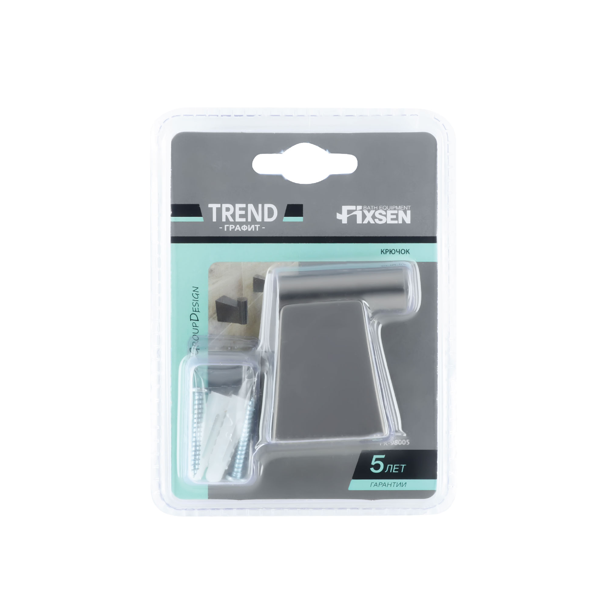 Крючок одинарный  FIXSEN Trend Graphite (FX-98005) Крючок одинарный  FIXSEN Trend Graphite (FX-98005)