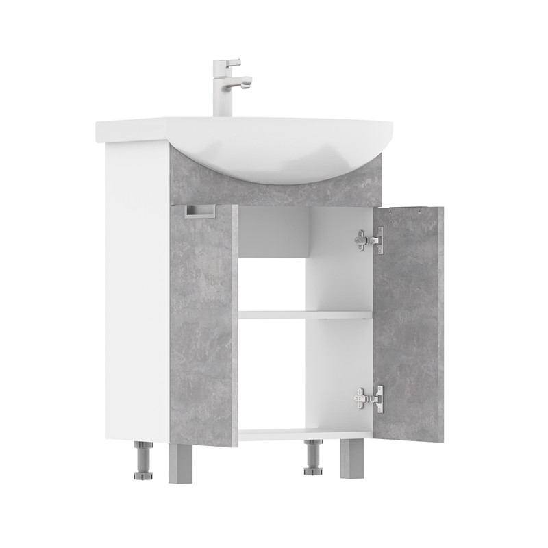 Тумба Vario 60, напольная, 2 дв., цемент/белый (под раковину Балтика 60), VOLNA