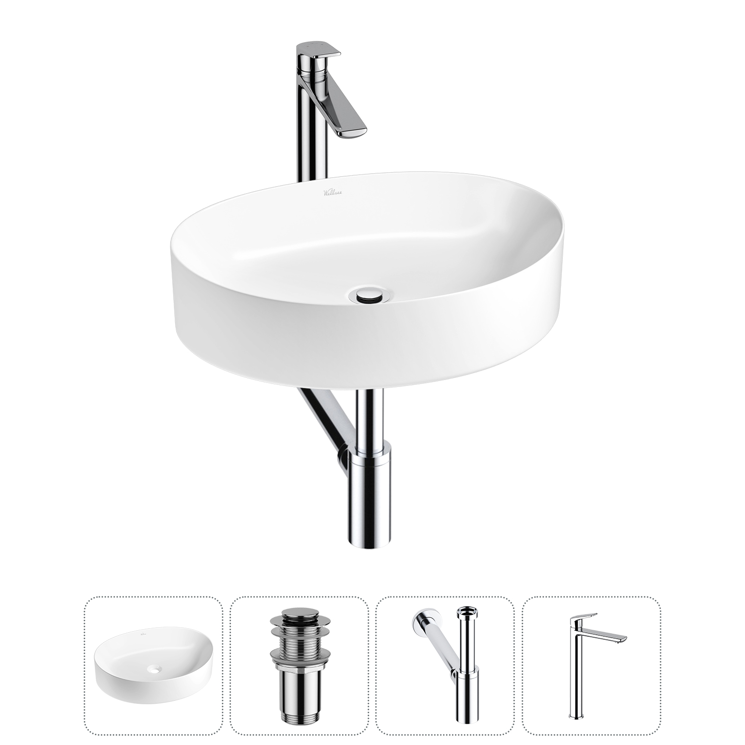 Накладная раковина для ванной комнаты Wellsee Belle Spa 2.0 20212585R в наборе 4 в 1: раковина белый