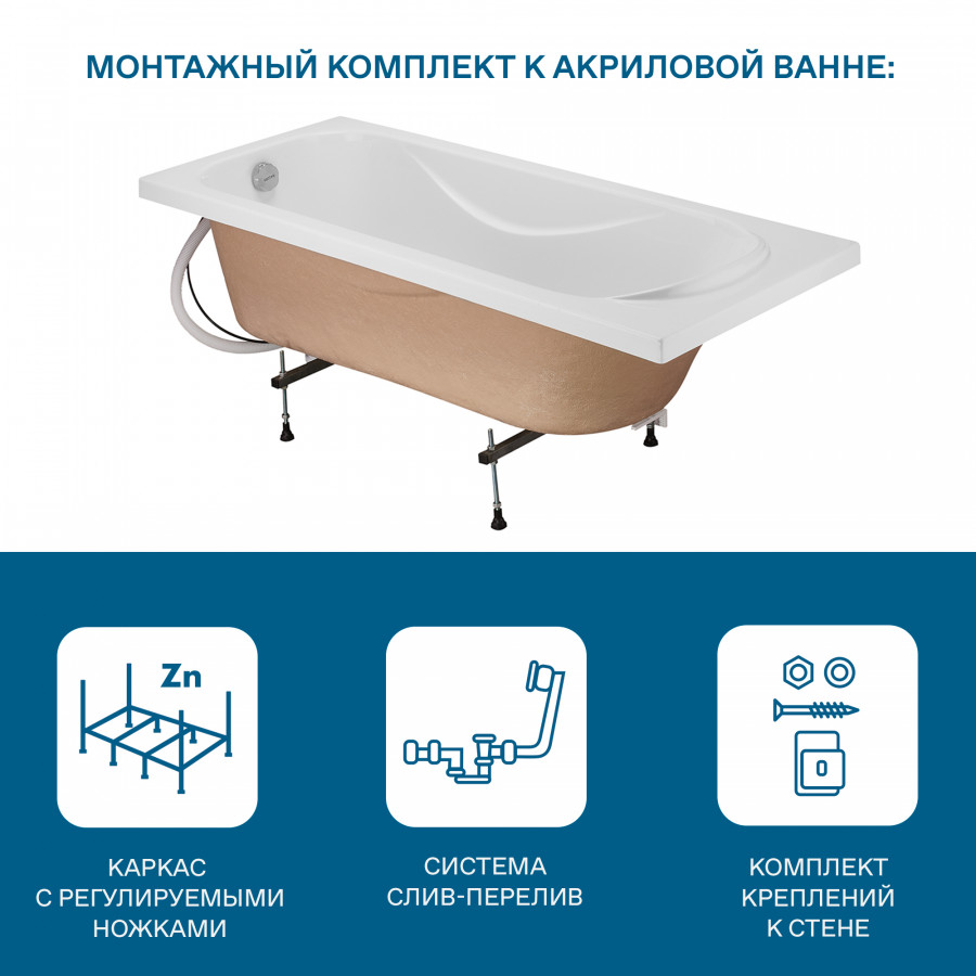 ТЕНЕРИФЕ Ванна акриловая 160х70 см., без монтажного комплекта, САНТЕК
