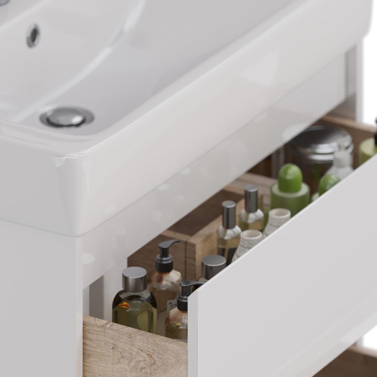 Тумба Lemark COMBI 80 см под 1 раковину, подвесная/напольная, 2 ящика, цвет корпуса, фасада: Белый г