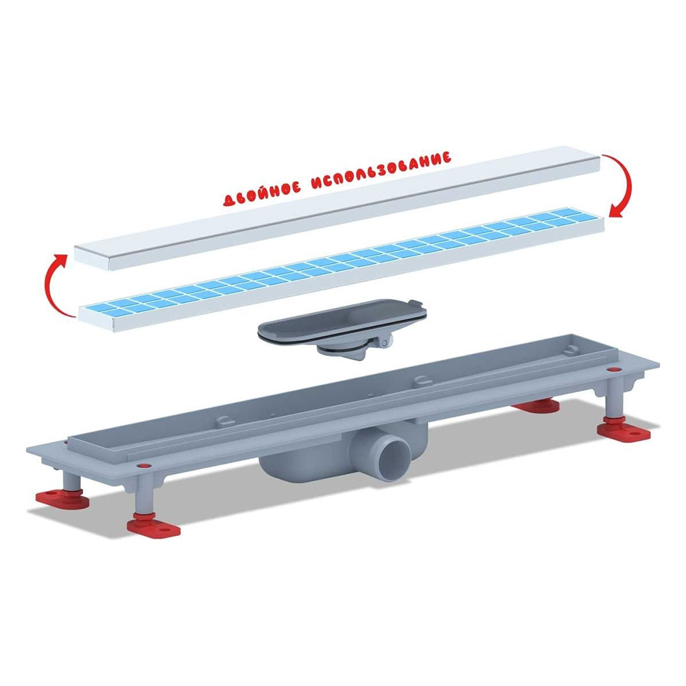 Трап линейный  пластиковый АНИ Пласт TLQ1055 DN40 с сухим затвором и матовой решёткой под плитку МОЛ 550х62 мм