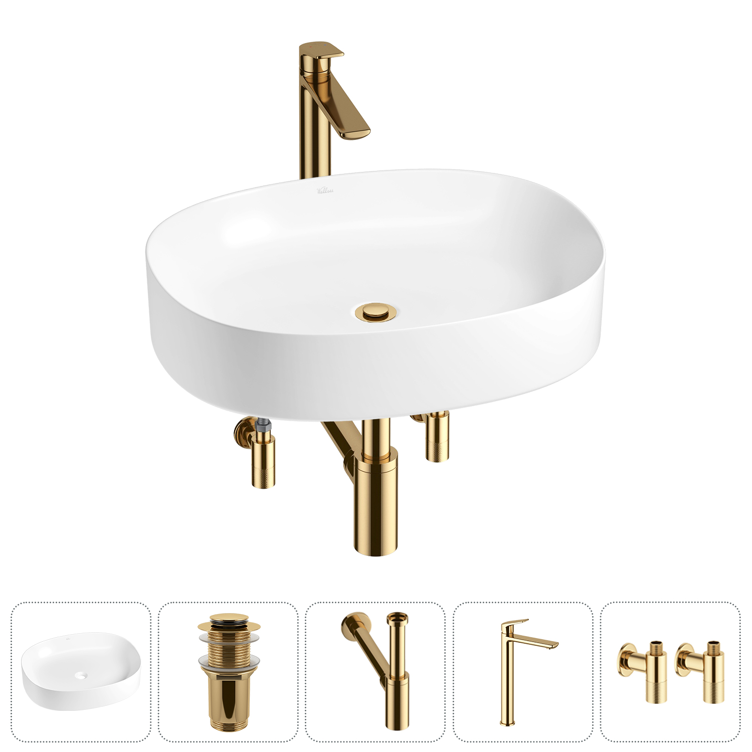 Накладная раковина для ванной комнаты Wellsee Belle Spa 2.0 20212563R в наборе 5 в 1: раковина белый