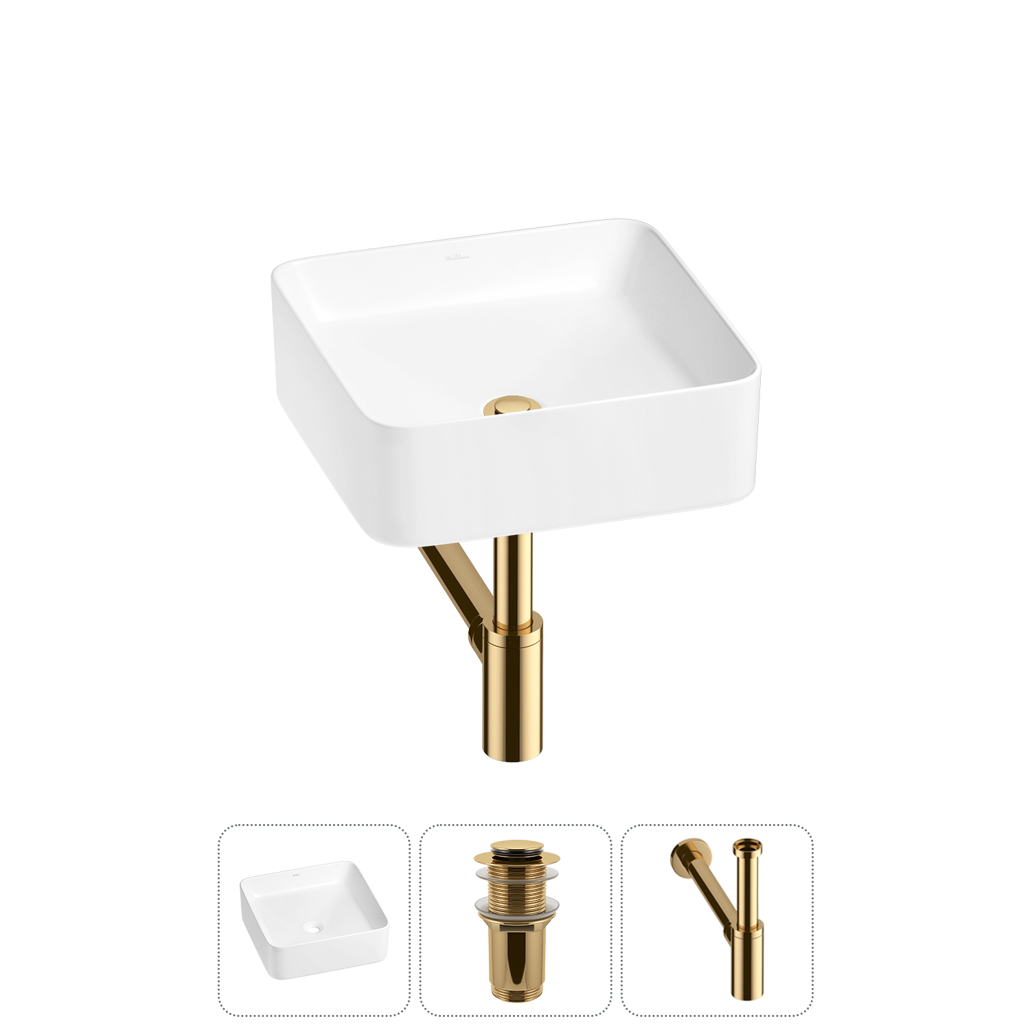 Накладная раковина для ванной комнаты Wellsee Mint 20212455R в наборе 3 в 1: раковина белый глянец, 