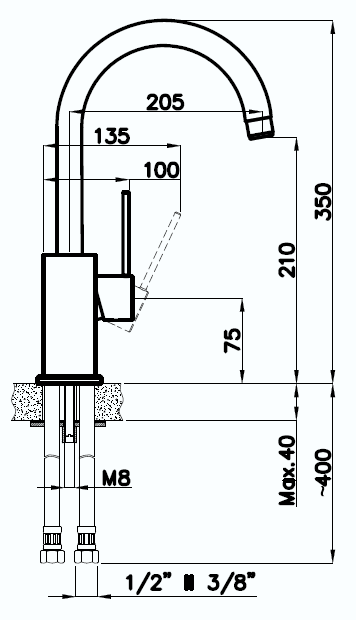 Смеситель для кухни RIVELATO Orta антрацит хром (9021208 antracite cromo)