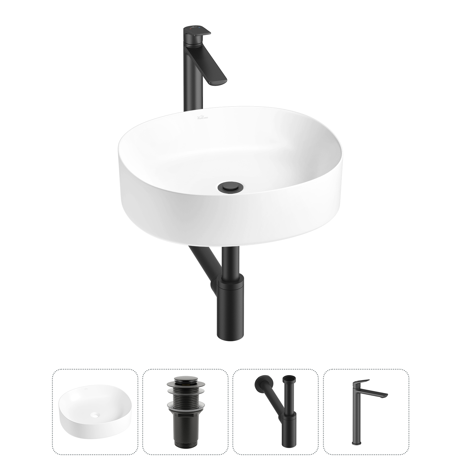 Накладная раковина для ванной комнаты Wellsee Belle Spa 2.0 20212530R в наборе 4 в 1: раковина белый