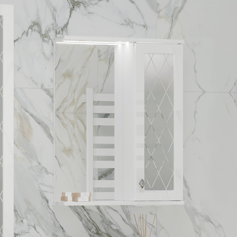 Зеркало-шкаф Milenal 55, с LED подсветкой, подвесной, правый, белый, VOLNA