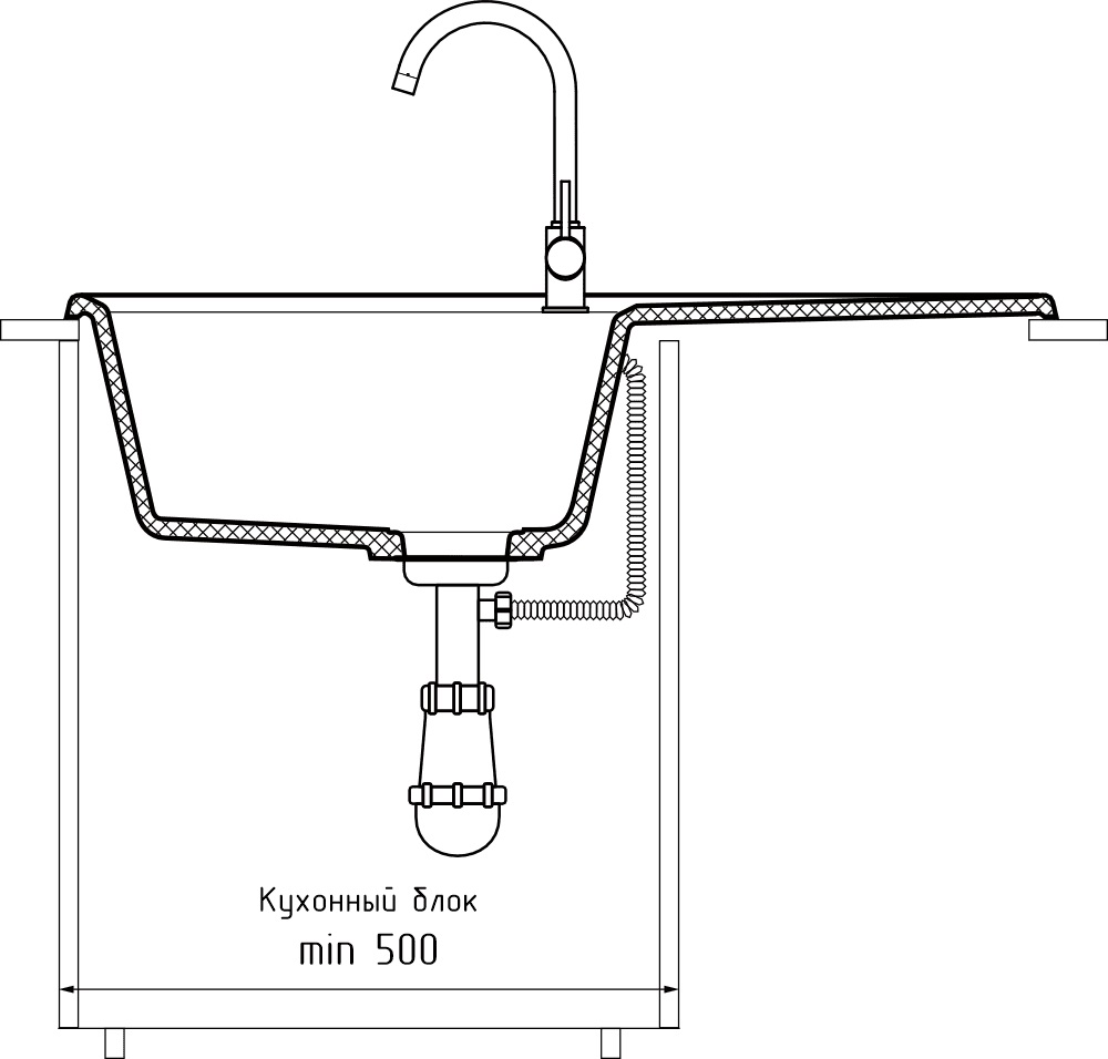 GRANFEST Мойка композит UNIQUE, GF-U-840L, чаш+кр 840*500, песочный
