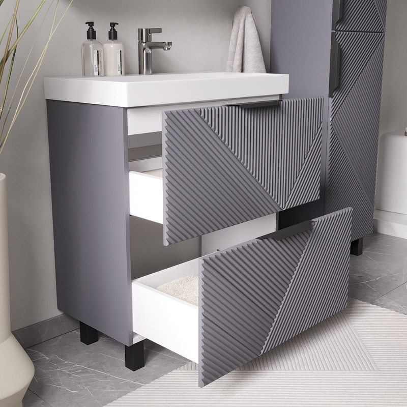 Тумба Geometry 70, напольная, 2ящ., графит (под раковину 9696-70), VOLNA