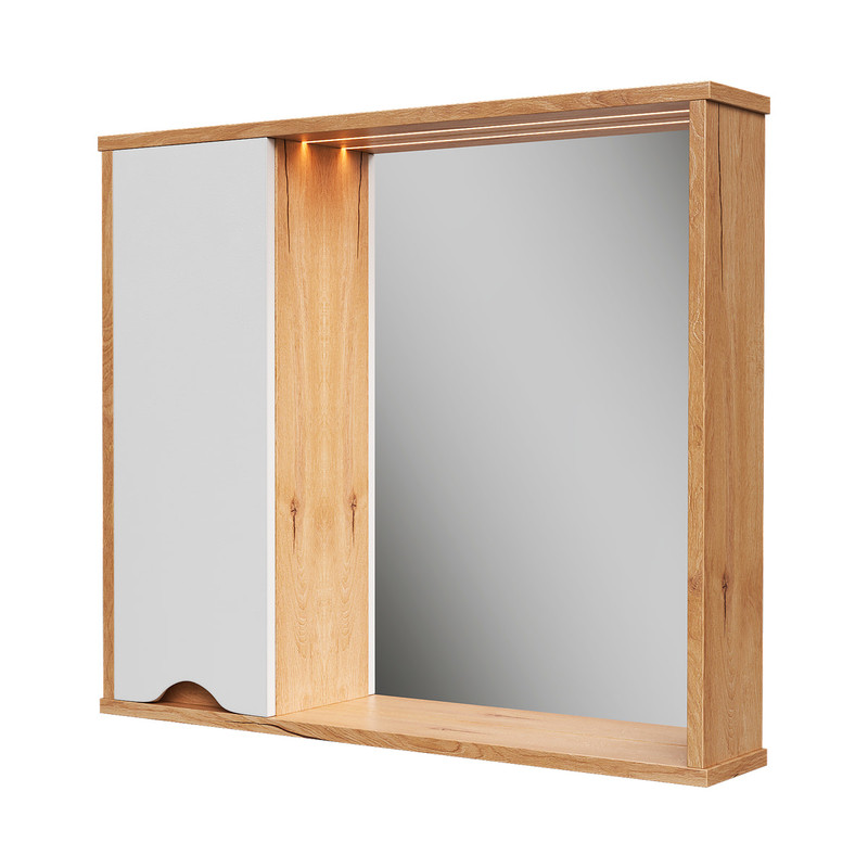 Зеркало-шкаф Barney 80, подвесной, левый, белый/дуб гузон, VOLNA