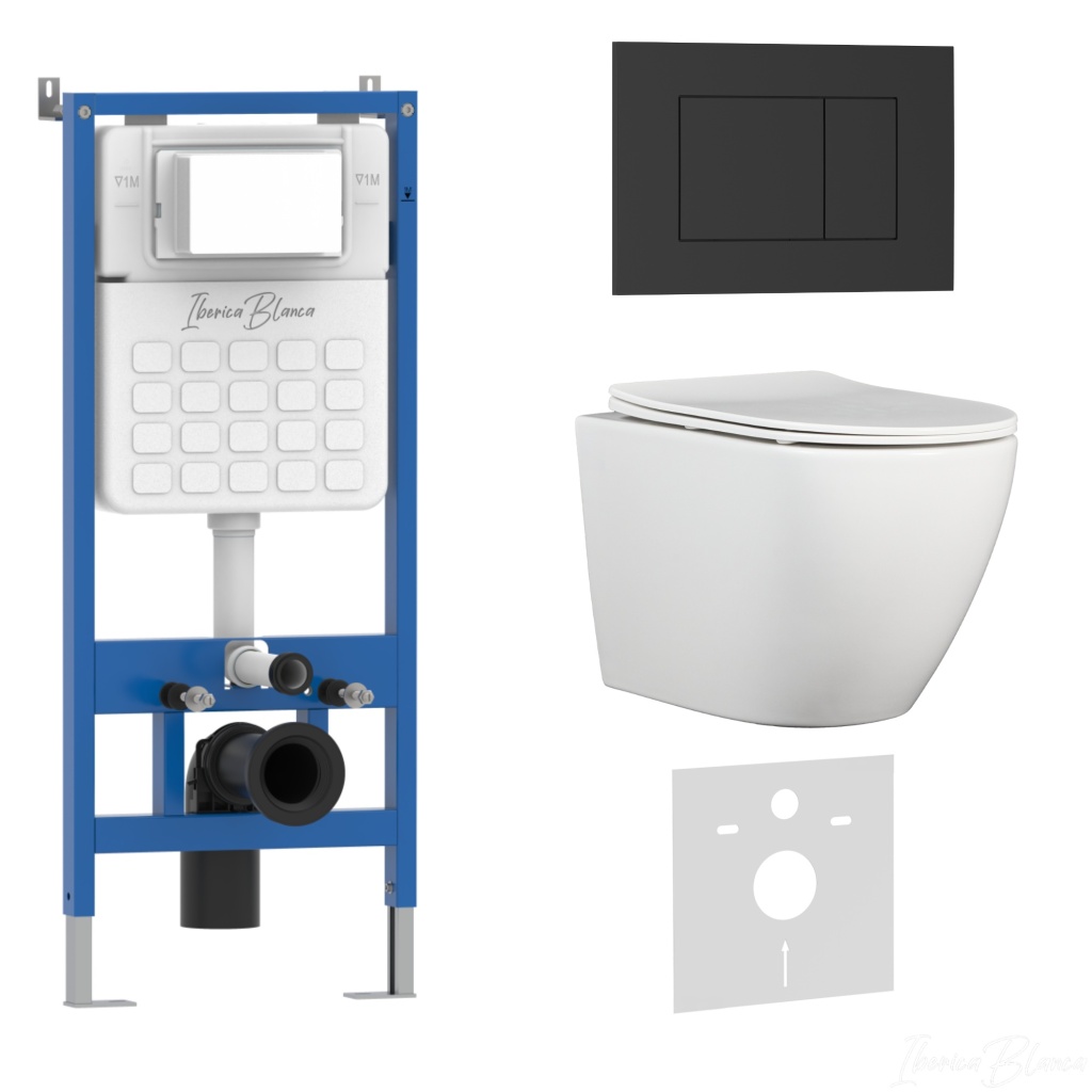 Комплект 3в1 IBERICA BLANCA инсталляция SILENCIO, унитаз BILBAO ALTO белый, кнопка смыва ESTI-S черный матовый (IB001.BLA.234.851) Комплект 3в1 IBERICA BLANCA инсталляция SILENCIO, унитаз BILBAO ALTO белый, кнопка смыва ESTI-S черный матовый (IB001.BLA.234.851)
