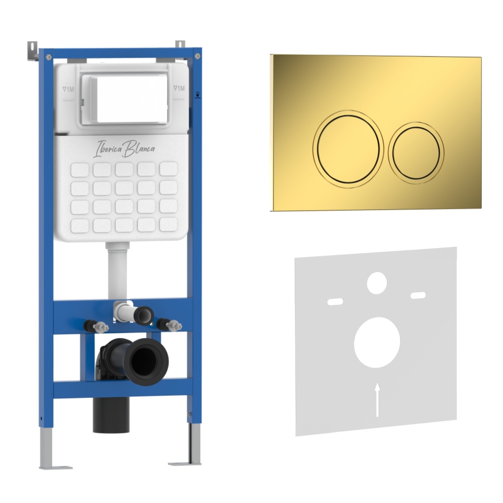 Комплект 2в1 IBERICA BLANCA инсталляция SILENCIO, кнопка смыва ESTI-O золото глянцевое (IB001.826) Комплект 2в1 IBERICA BLANCA инсталляция SILENCIO, кнопка смыва ESTI-O золото глянцевое (IB001.826)