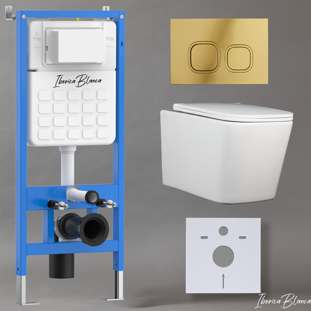 Комплект 3в1 IBERICA BLANCA инсталляция SILENCIO, унитаз TOLEDO ALTO белый, кнопка смыва ESTI-Q золото глянцевое (IB001.TLA.231.836) Комплект 3в1 IBERICA BLANCA инсталляция SILENCIO, унитаз TOLEDO ALTO белый, кнопка смыва ESTI-Q золото глянцевое (IB001.TLA.231.836)