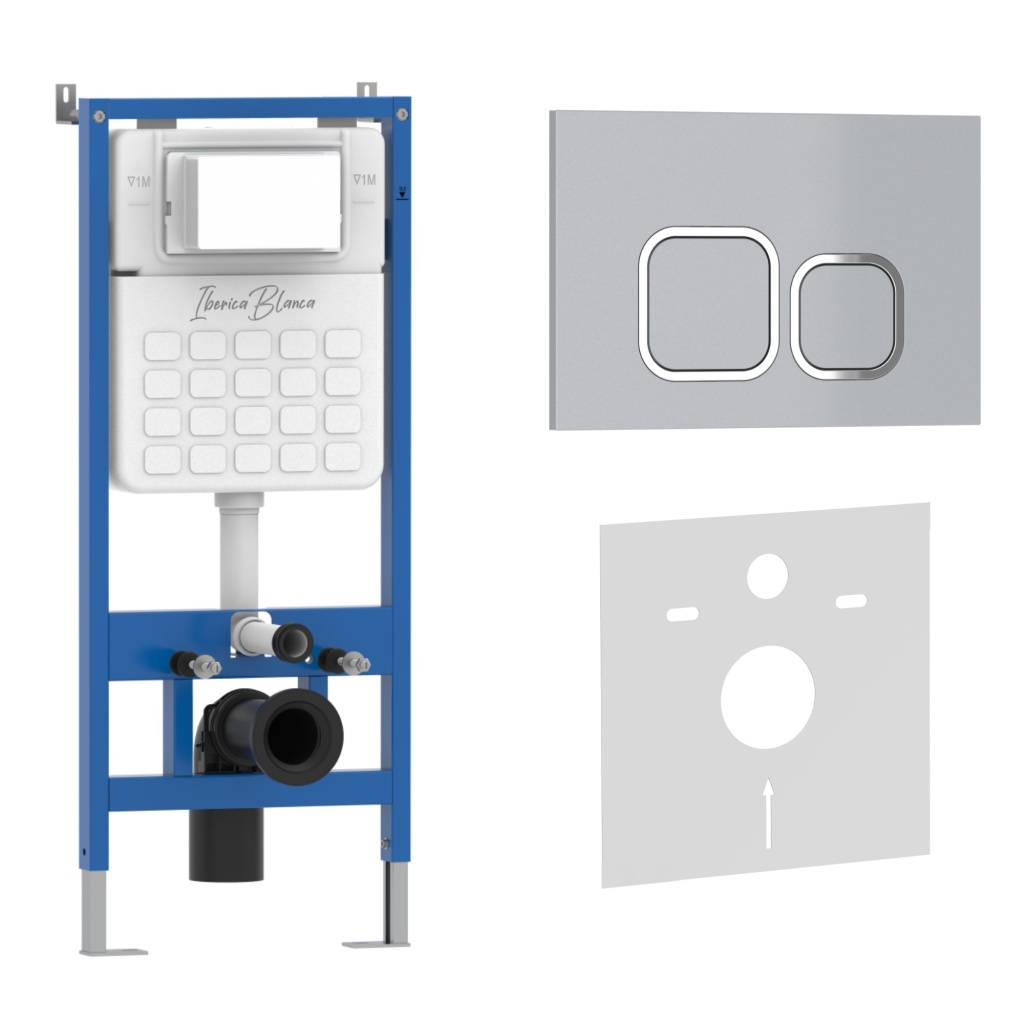 Комплект 2в1 IBERICA BLANCA инсталляция SILENCIO, кнопка смыва ESTI-Q хром матовый (IB001.834) Комплект 2в1 IBERICA BLANCA инсталляция SILENCIO, кнопка смыва ESTI-Q хром матовый (IB001.834)