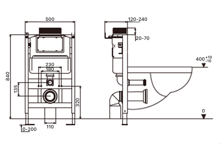 Инсталляция для подвесного унитаза IBERICA BLANCA SILENCIO PNEUMATICO CORTO с пневматическим управлением (IB.800APC)