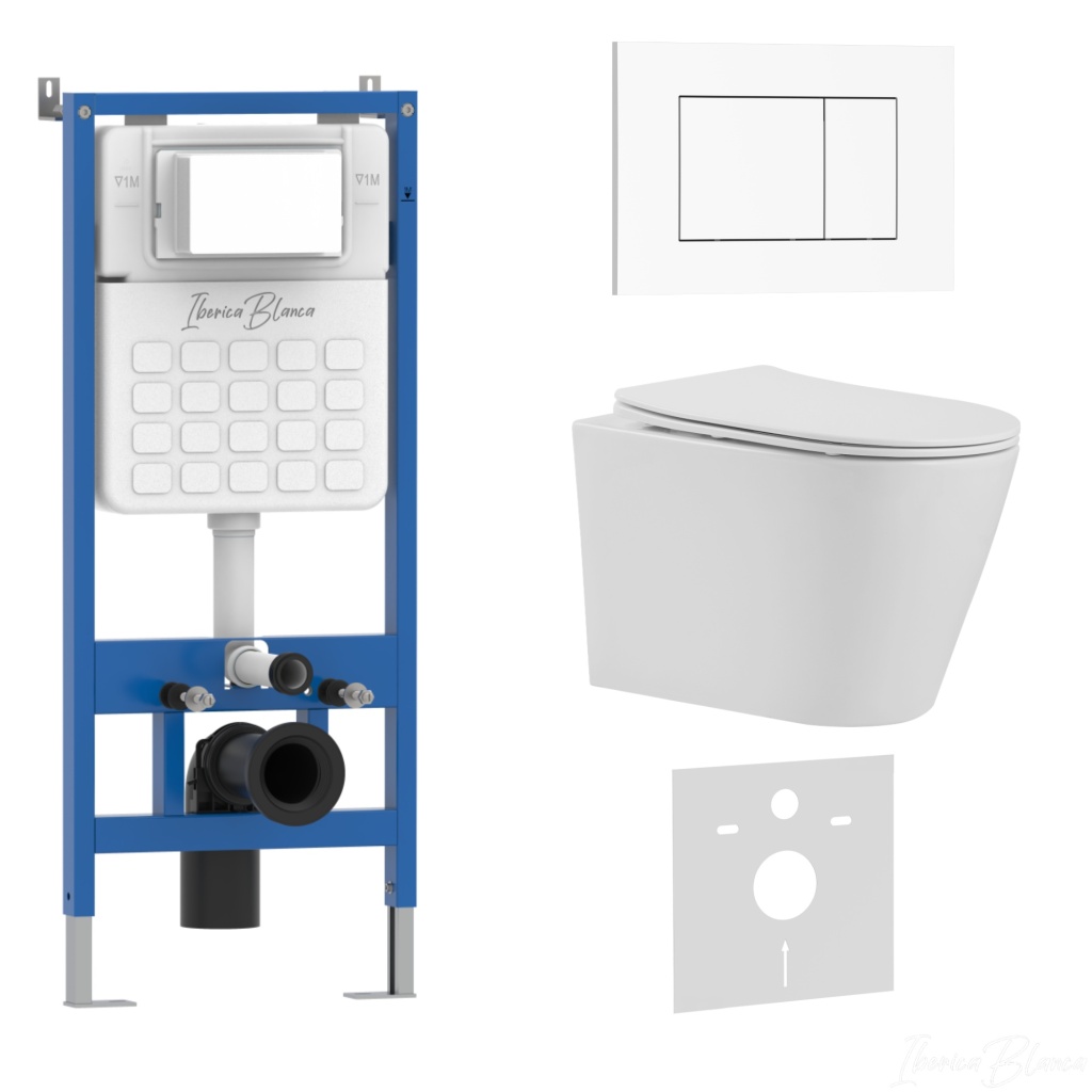 Комплект 3в1 IBERICA BLANCA инсталляция SILENCIO, унитаз BURGOS ALTO белый, кнопка смыва ESTI-S белый глянцевый (IB001.BRA.231.855) Комплект 3в1 IBERICA BLANCA инсталляция SILENCIO, унитаз BURGOS ALTO белый, кнопка смыва ESTI-S белый глянцевый (IB001.BRA.231.855)