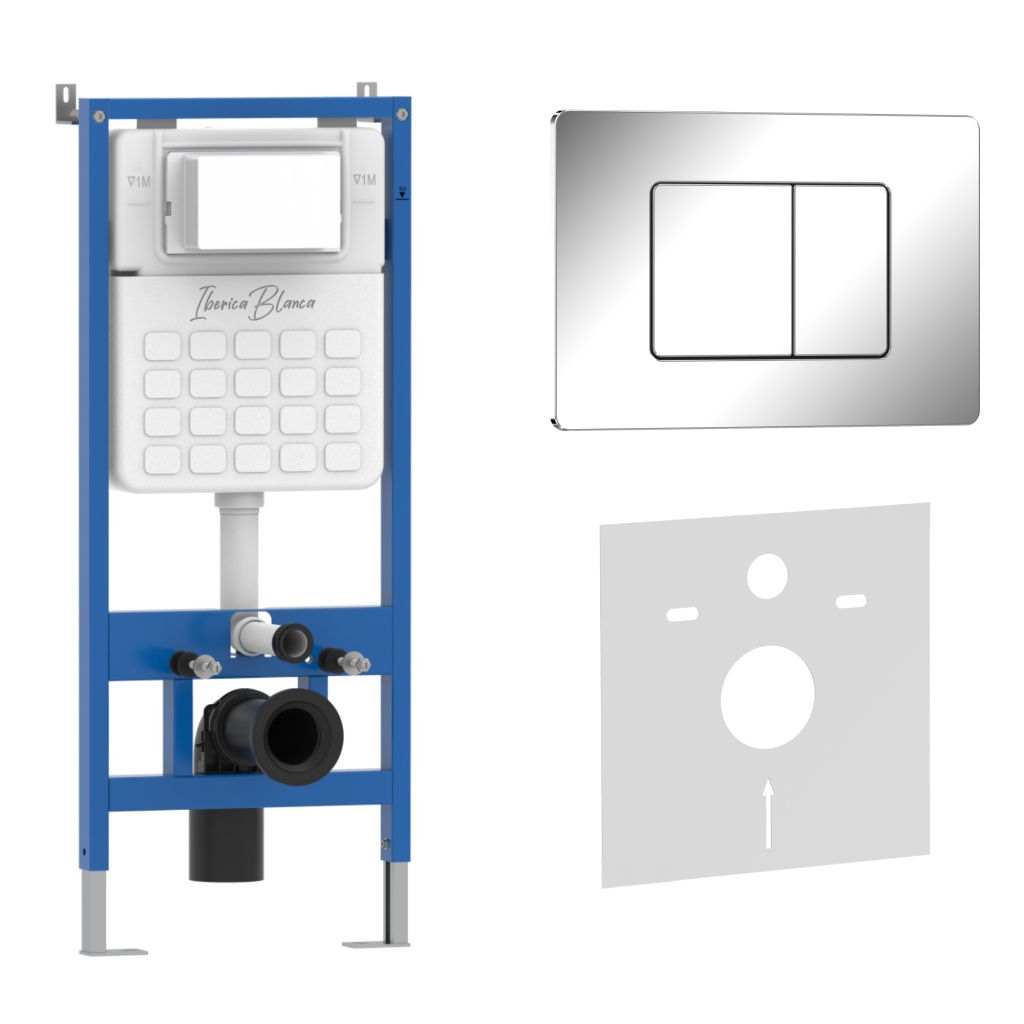 Комплект 2в1 IBERICA BLANCA инсталляция SILENCIO, кнопка смыва INOX-C хром глянцевый (IB001.1131) Комплект 2в1 IBERICA BLANCA инсталляция SILENCIO, кнопка смыва INOX-C хром глянцевый (IB001.1131)