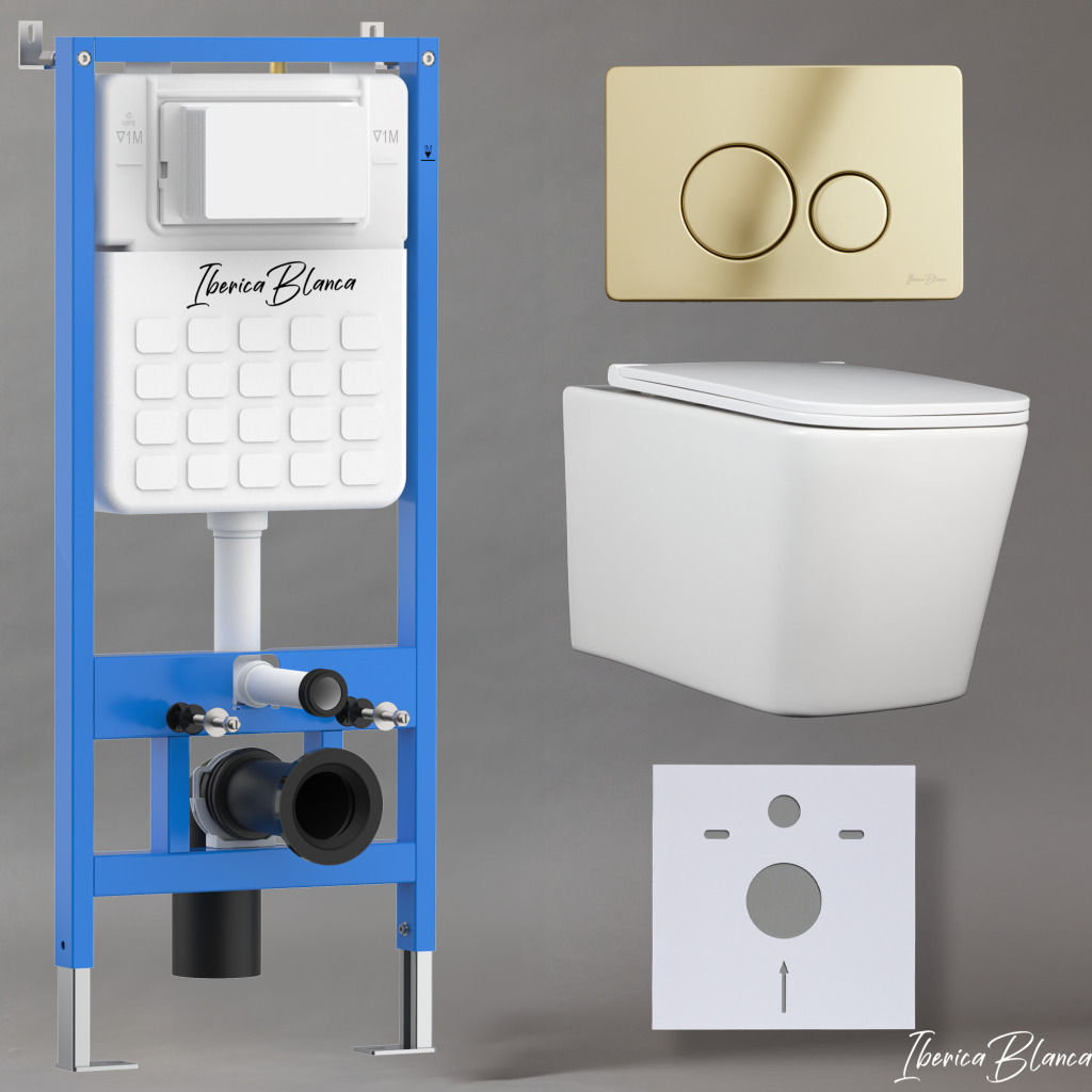 Комплект 3в1 IBERICA BLANCA инсталляция SILENCIO, унитаз TOLEDO ALTO белый, кнопка смыва INOX-O золото глянцевое (IB001.TLA.234.816) Комплект 3в1 IBERICA BLANCA инсталляция SILENCIO, унитаз TOLEDO ALTO белый, кнопка смыва INOX-O золото глянцевое (IB001.TLA.234.816)