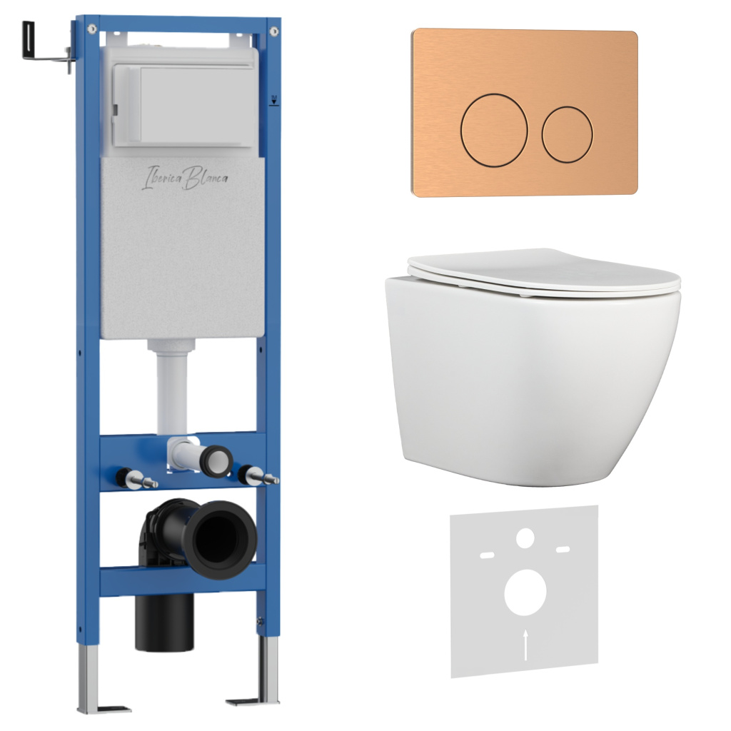 Комплект 3в1 IBERICA BLANCA инсталляция SILENCIO MINI, унитаз BILBAO ALTO белый, кнопка смыва INOX-О розовое золото матовое (IB.001M.BLA.234.8172) Комплект 3в1 IBERICA BLANCA инсталляция SILENCIO MINI, унитаз BILBAO ALTO белый, кнопка смыва INOX-О розовое золото матовое (IB.001M.BLA.234.8172)