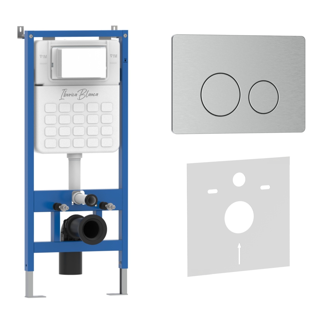 Комплект 2в1 IBERICA BLANCA инсталляция SILENCIO, кнопка смыва INOX-O хром матовый (IB001.8132) Комплект 2в1 IBERICA BLANCA инсталляция SILENCIO, кнопка смыва INOX-O хром матовый (IB001.8132)