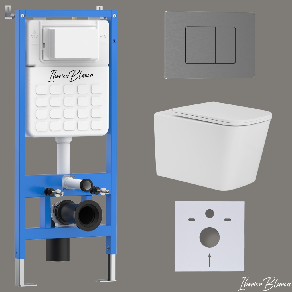 Комплект 3в1 IBERICA BLANCA инсталляция SILENCIO, унитаз TOLEDO ALTO белый, кнопка смыва INOX-C вороненая сталь (IB001.TLA.231.1180) Комплект 3в1 IBERICA BLANCA инсталляция SILENCIO, унитаз TOLEDO ALTO белый, кнопка смыва INOX-C вороненая сталь (IB001.TLA.231.1180)