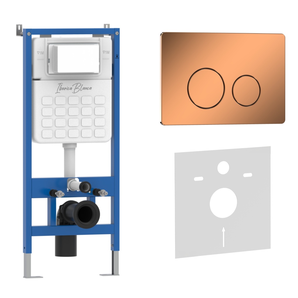 Комплект 2в1 IBERICA BLANCA инсталляция SILENCIO, кнопка смыва INOX-O розовое золото глянцевое (IB001.8171) Комплект 2в1 IBERICA BLANCA инсталляция SILENCIO, кнопка смыва INOX-O розовое золото глянцевое (IB001.8171)