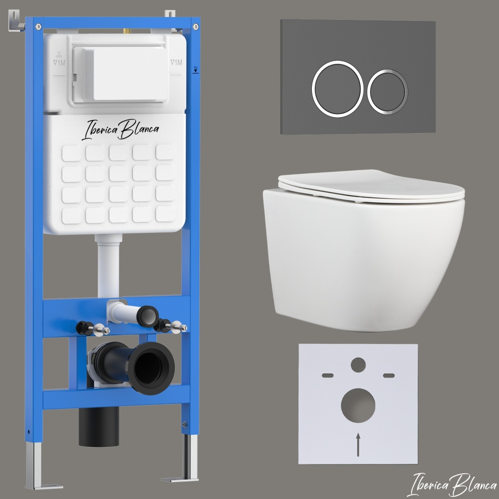 Комплект 3в1 IBERICA BLANCA инсталляция SILENCIO, унитаз BILBAO ALTO белый, кнопка смыва ESTI-O серый матовый (IB001.BLA.231.827) Комплект 3в1 IBERICA BLANCA инсталляция SILENCIO, унитаз BILBAO ALTO белый, кнопка смыва ESTI-O серый матовый (IB001.BLA.231.827)