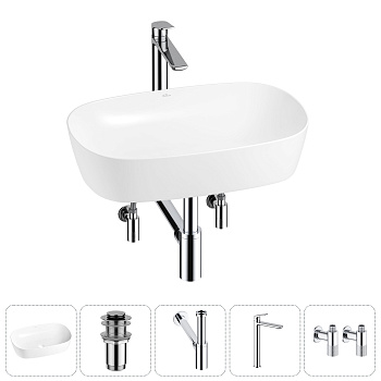 Накладная раковина для ванной комнаты Wellsee Ground Breaking 20212345R в наборе 5 в 1: раковина бел