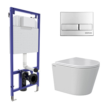 Комплект: инсталляция NOVUM кнопка L3 хром глянец, унитаз VITA Rimless 49 см, сиденье дюропласт микр