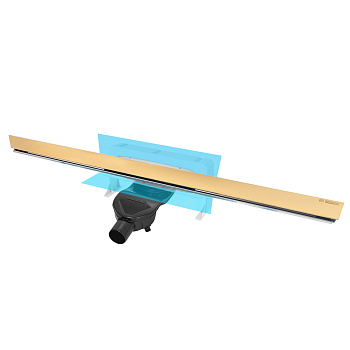 Желоб водосток WALL 1000 пристенный, золото глянец, S-сифон D50 H60 боковой, BERGES