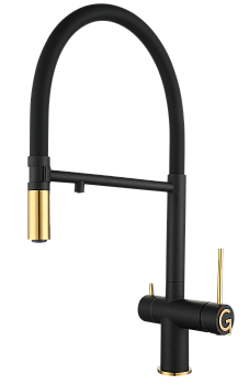 Смеситель для кухни RIVELATO Adria гибкий излив с краном питьевой воды черный золото (1523517 nero oro)